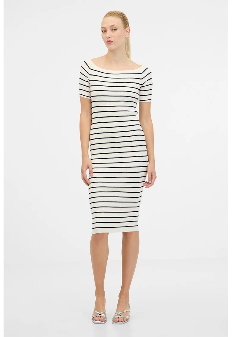 Rochie cambrata in dungi, Albastru ultramarin/Alb murdar