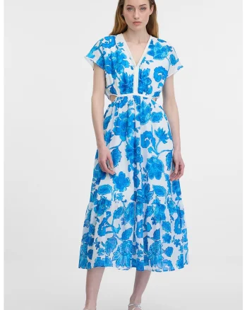 Rochie midi cu decupaje, Alb/Albastru royal