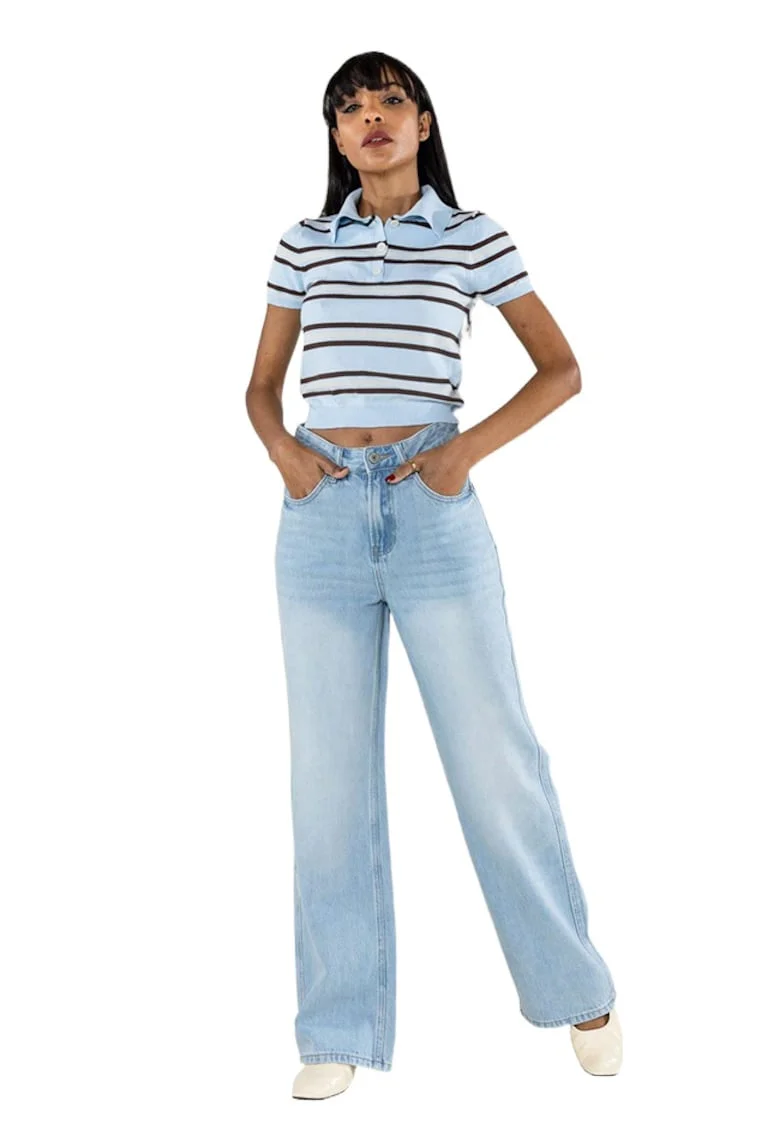 Blugi dama wide leg  albastru deschis T001-1 M7 19916, Albastru deschis
