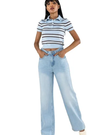 Blugi dama wide leg  albastru deschis T001-1 M7 19916, Albastru deschis