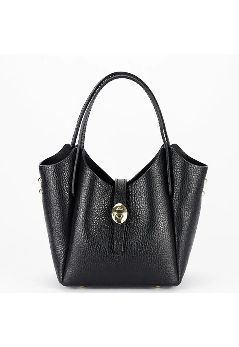 Geanta mica din piele naturala 2057 131, Negru, 16x16x10