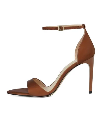 Sandale din piele cu toc stiletto, Maro scortisoara