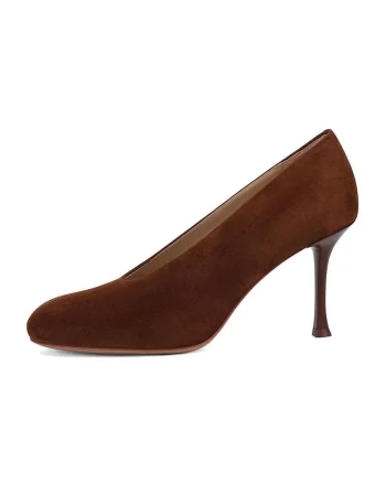 Pantofi din piele cu varf rotund si toc stiletto, Maro