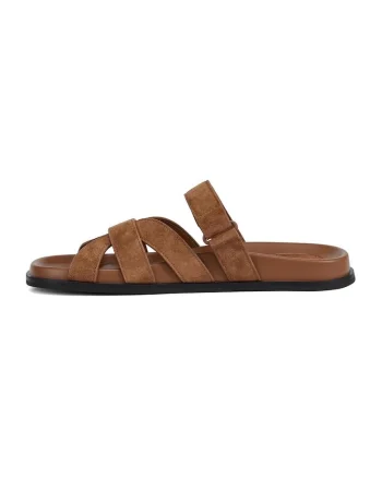 Papuci din piele cu velcro, Maro