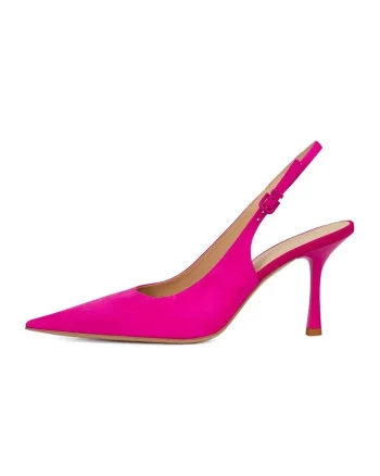 Pantofi slingback din piele intoarsa cu varf ascutit, Fucsia