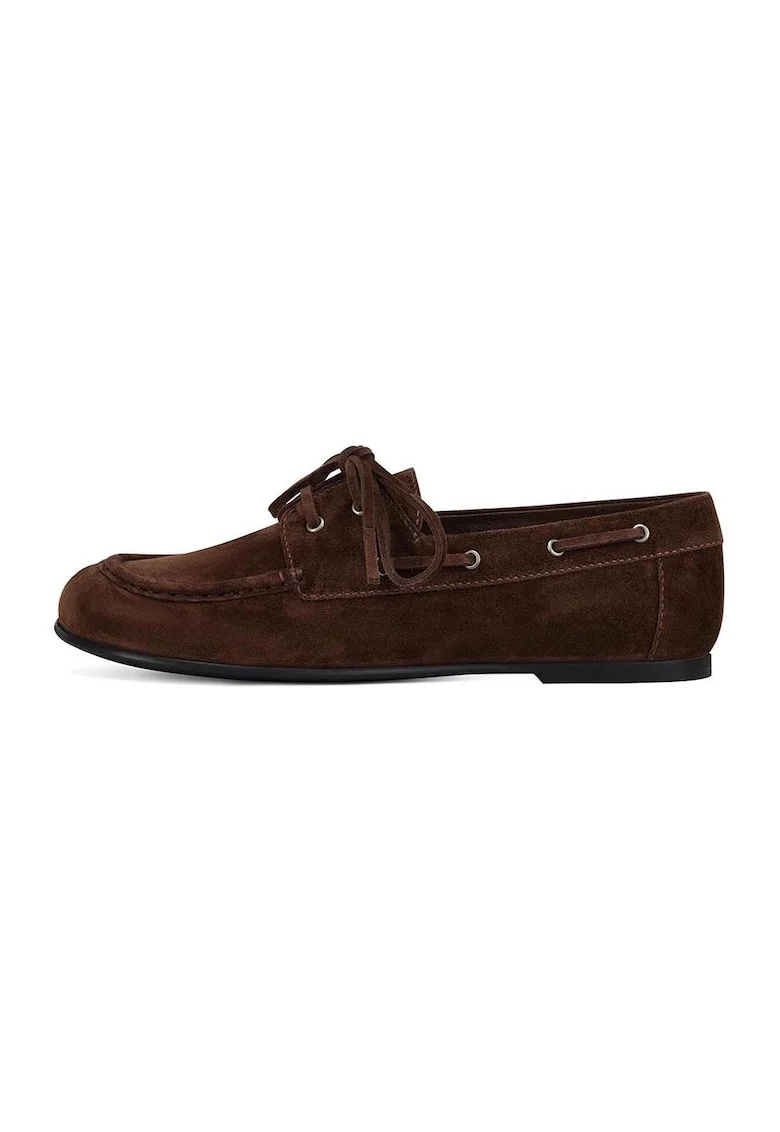 Pantofi boat din piele intoarsa, Maro
