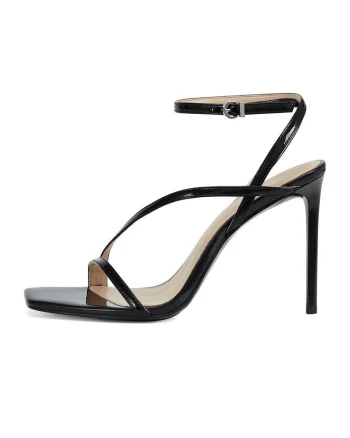 Sandale din piele lacuita si toc stiletto, Negru