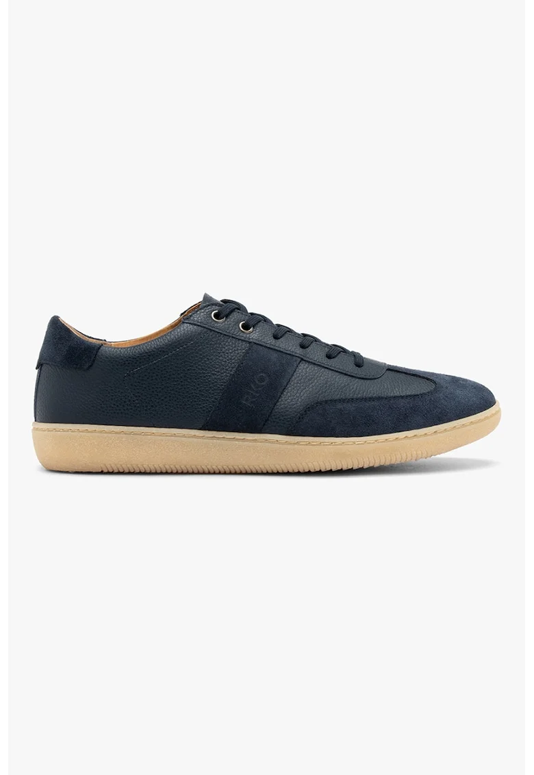 Pantofi sport din piele cu garnituri din piele intoarsa, Bleumarin