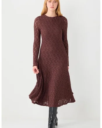 Rochie lunga cu decolteu rotund, Maro inchis