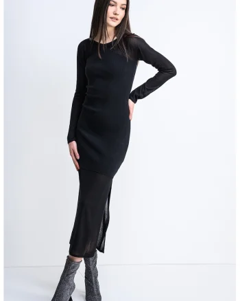Rochie cambrata cu terminatie semitransparenta Sesiny, Negru