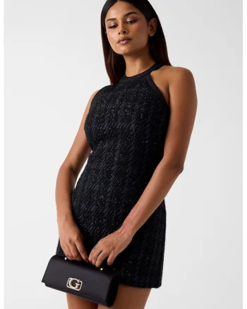 Rochie mini fara maneci din amestec de lana, Negru