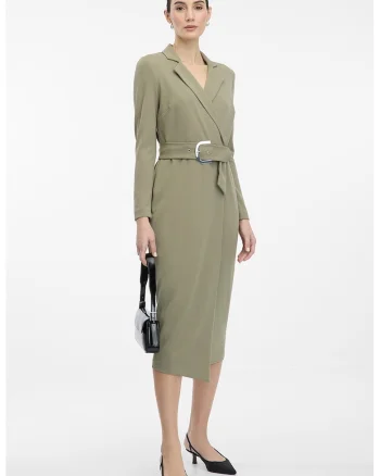 Rochie midi cu revere decupate, Verde sparanghel