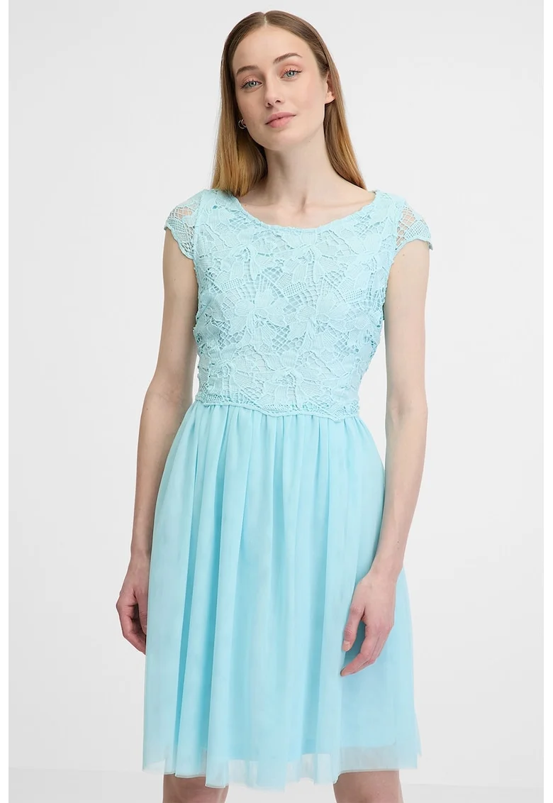Rochie evazata cu maneci tip aripioara, Albastru aquamarin