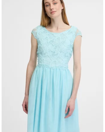 Rochie evazata cu maneci tip aripioara, Albastru aquamarin