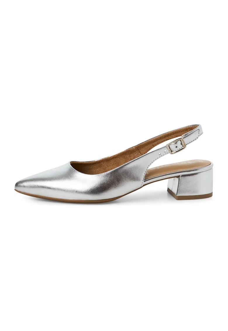 Pantofi slingback de piele ecologica cu varf ascutit, Argintiu