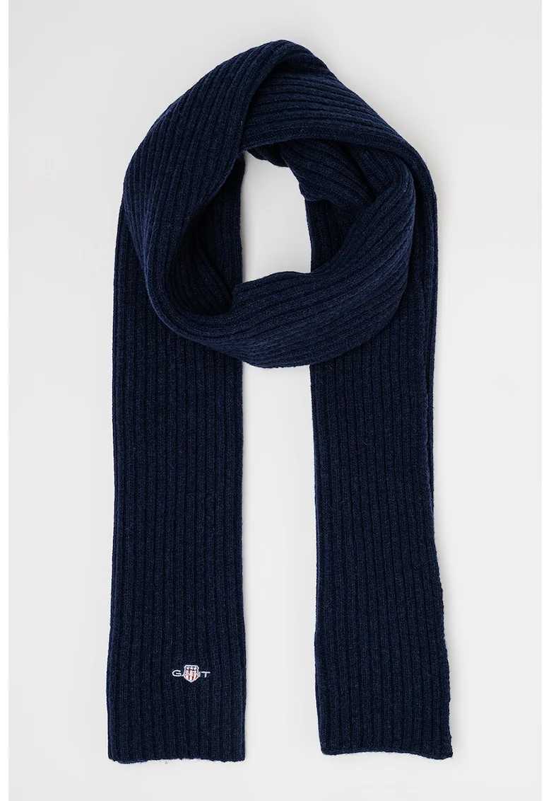 Fular din amestec de lana cu logo brodat, Bleumarin