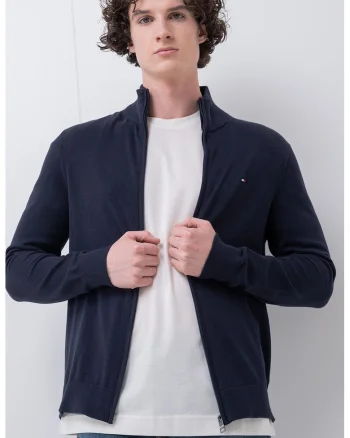 Cardigan cu fermoar si detaliu logo, Bleumarin