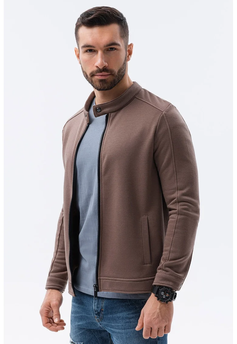 Bluza sport cu fermoar si buzunare oblice, Maro
