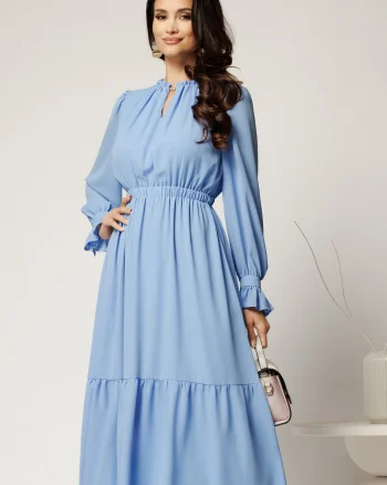 Rochie DY Fashion midi bleu din voal plin cu volan