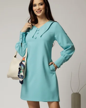Rochie DY Fashion bleu scurta cu croi cambrat si guler in colturi