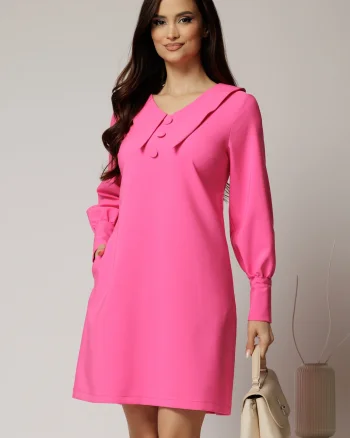 Rochie DY Fashion fucsia scurta cu croi cambrat si guler in colturi