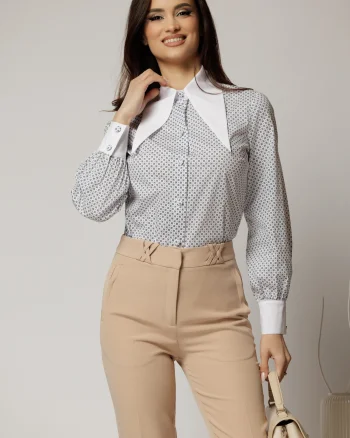 Camasa din poplin cu imprimeu cu aspect floral si guler ascutit