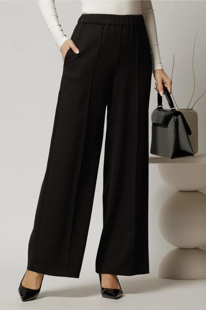 Pantaloni DY Fashion negri cu croi lejer si elastic pe talie