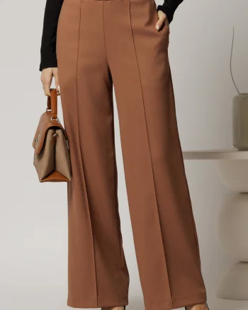 Pantaloni DY Fashion maro cu croi lejer si elastic pe talie