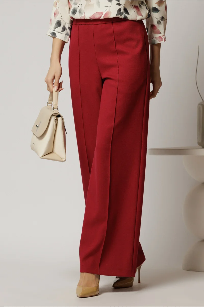 Pantaloni DY Fashion bordo cu croi lejer si elastic pe talie