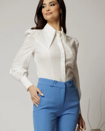 Camasa DY Fashion alba din poplin cu guler dublu si croi cambrat