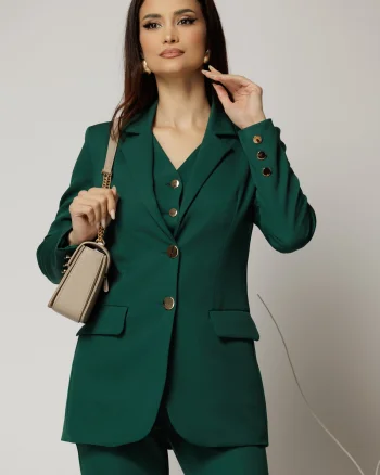 Sacou Melody verde cu buzunare si inchidere cu nasturi