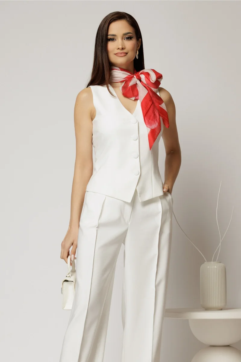 Vesta DY Fashion alba casual office cu croi cambrat