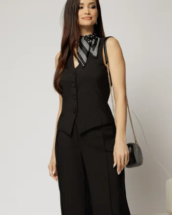 Vesta DY Fashion neagra casual office cu croi cambrat
