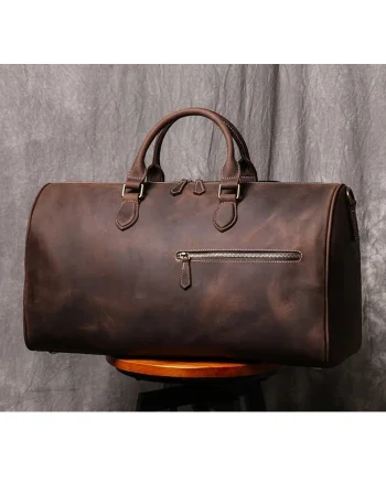 Geanta de calatorie unisex, Evren GT3302, piele naturala, Maro inchis
