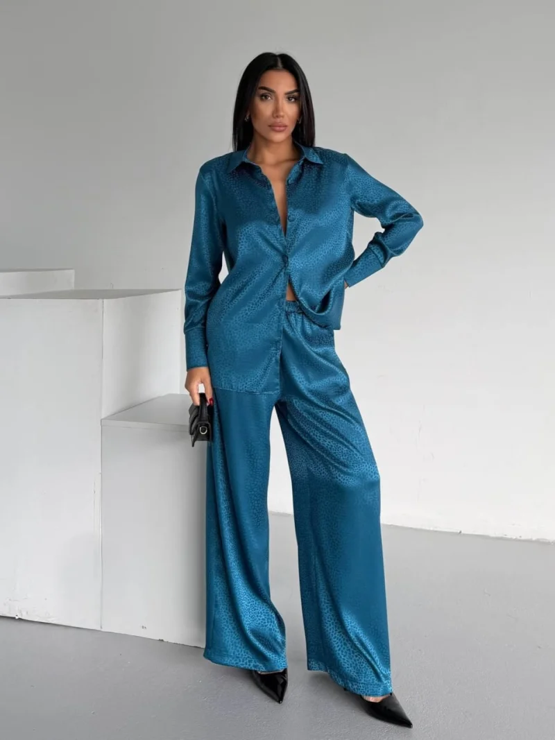 Set pijama dama din doua piese, cu nasturi – 2500404, Turcoaz
