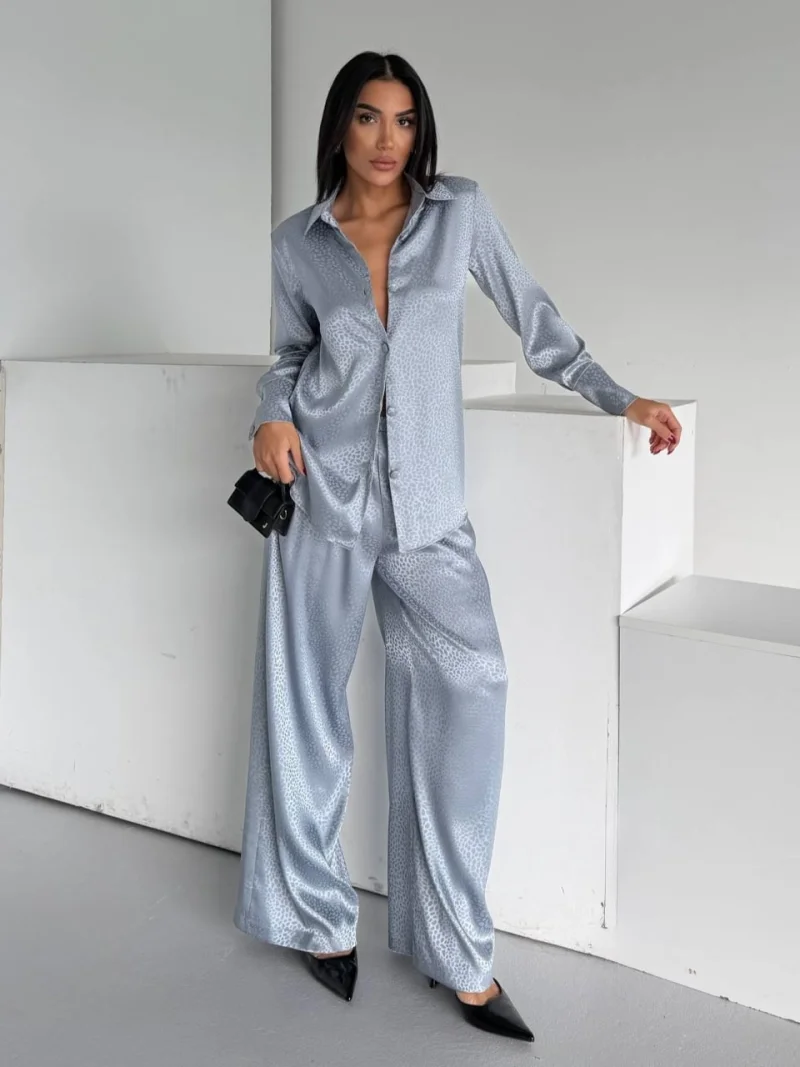 Set pijama dama din doua piese, cu nasturi – 2500407, Gri