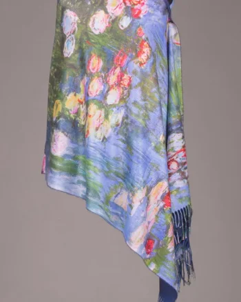 Esarfa matase cu imprimeu reproducere dupa    Nuferii   de Claude Monet