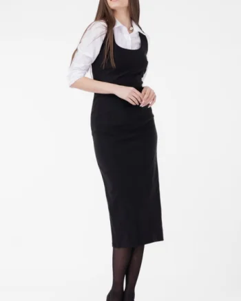 Rochie neagra, lunga, cambrata, cu fermoar pe spate