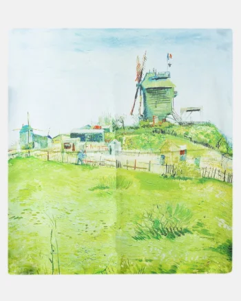 Esarfa patrata cu o singura fata imprimata cu o reproducere dupa    Le Moulin de la Galette   de Van Gogh