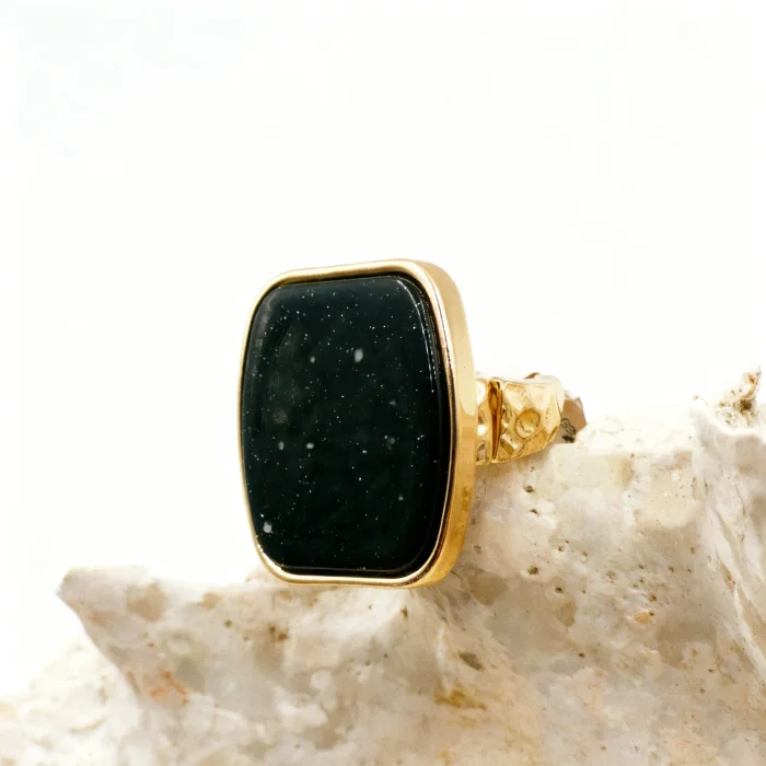 Inel dama reglabil cu insert decorativ negru