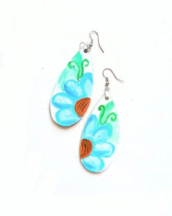 Cercei Teardrops handmade din piele naturala ,pictati manual,unicat