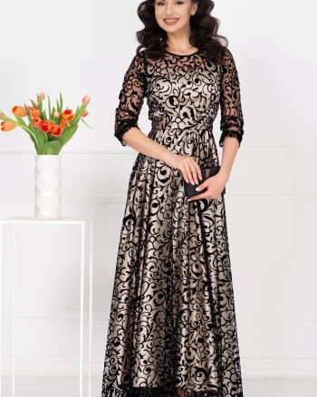 Rochie de seara lunga Francesca cu model din catifea si dublura bej