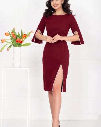 Rochie de ocazie midi Daria bordo decorata cu margele