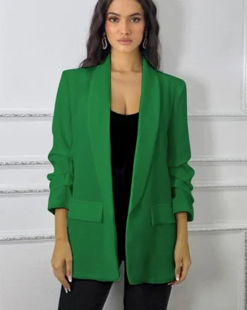 Sacou cu maneca incretita Alessia si buzunare decorative, Verde deschis, Marime S/M