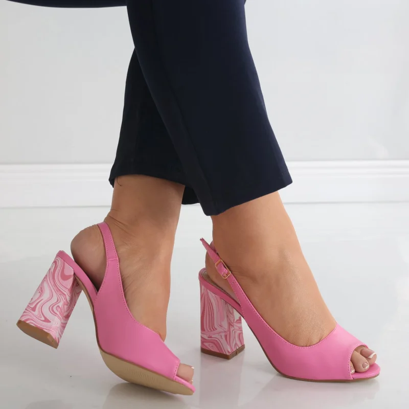 Sandale dama cu toc Fucsia din Piele Ecologica Alexia