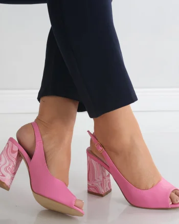 Sandale dama cu toc Fucsia din Piele Ecologica Alexia