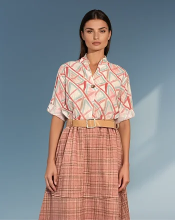 Bluză guler tunică cu un nasture aqua - Unica S-L