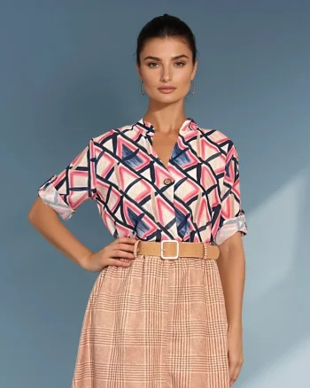 Bluză guler tunică cu un nasture bleumarin - Unica S-L