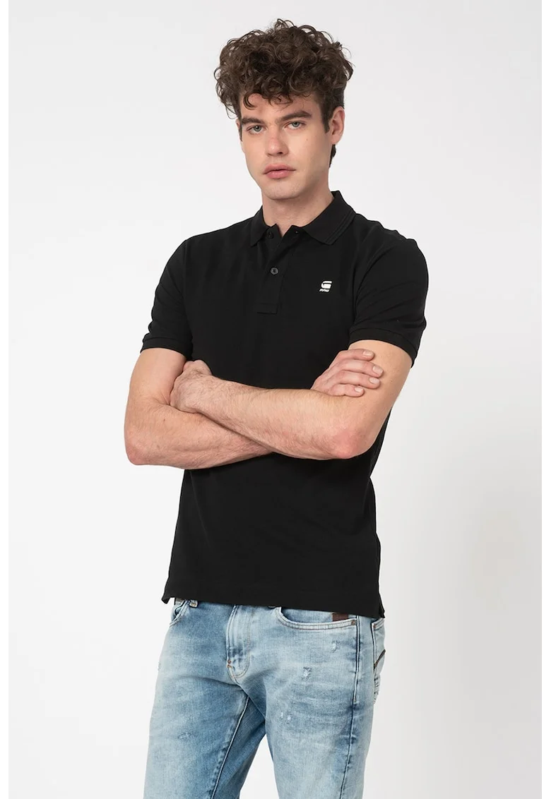 Tricou polo slim fit din material pique Dunda, Negru