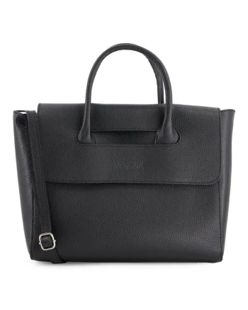 Geanta dama shopper,  piele naturala, neagra, 32x26x11cm, curea detasabila 110cm